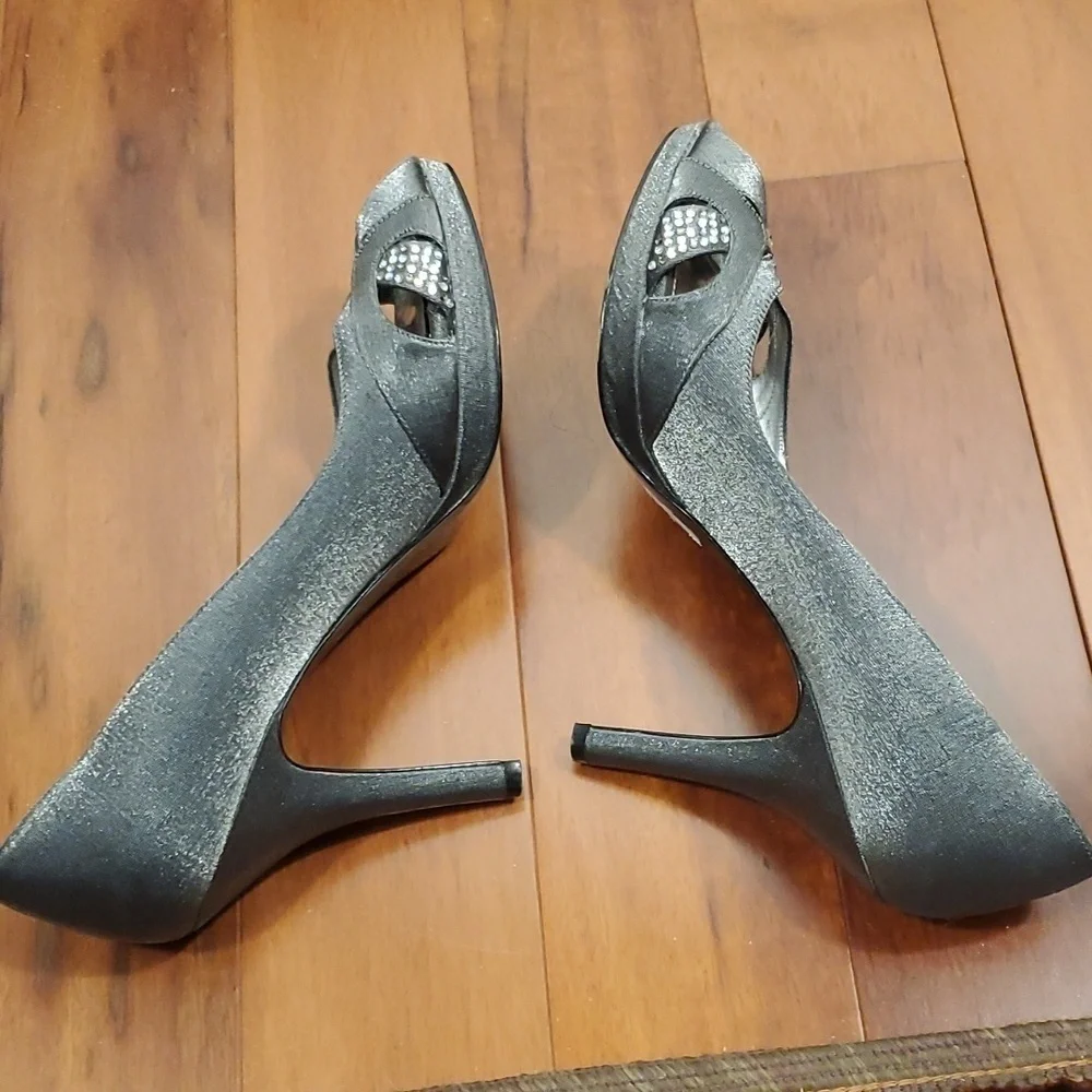 NINA Gray Peep Toe Platform Pumps Heels Shoes Women's 8.5 M